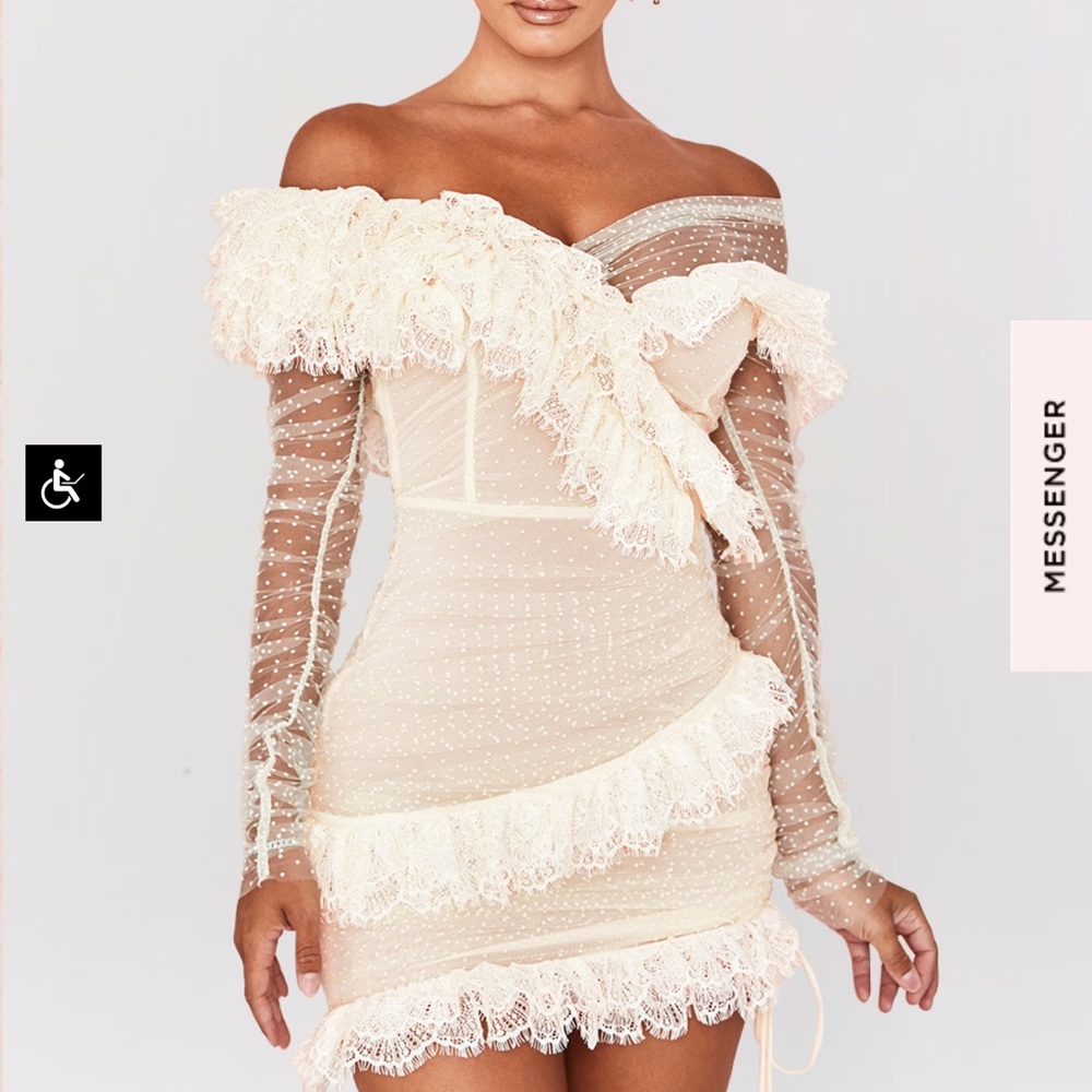 Elegant Off-Shoulder Lace Dress in Cream